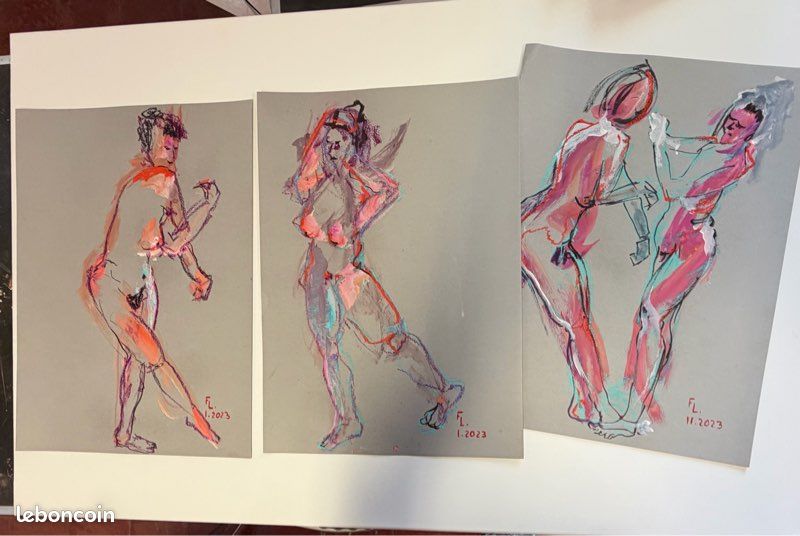 Direct atelier lot de 3 dessins originaux 30/40 (image 1)