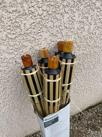 Torches Longue Durée Relaxdays Torche Jardin, Lot De 10, Bambou, Lampe Huile Pour Dehors, Avec Mèches De Rechange, Hauteur : 50 Cm, Nature - Maison Flambeau Exterieur