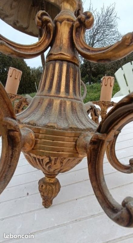 Lustre 6 Branches En Laiton - Style Ancien, Pour Salon, Occasion En Bon état