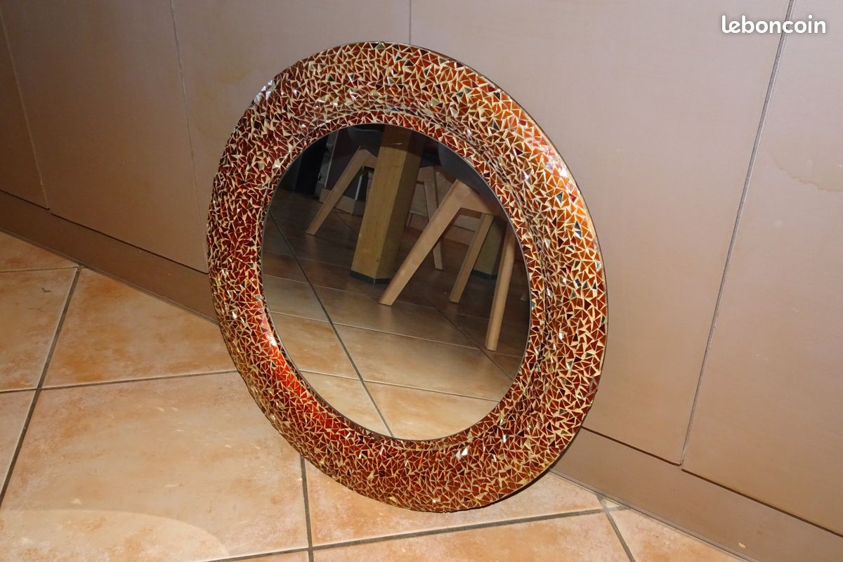 Miroir de décoration 60 cm - Cadre en mosaïque orange - Décoration