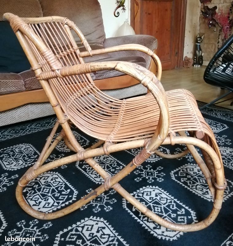 Fauteuil rotin vintage (image 1)