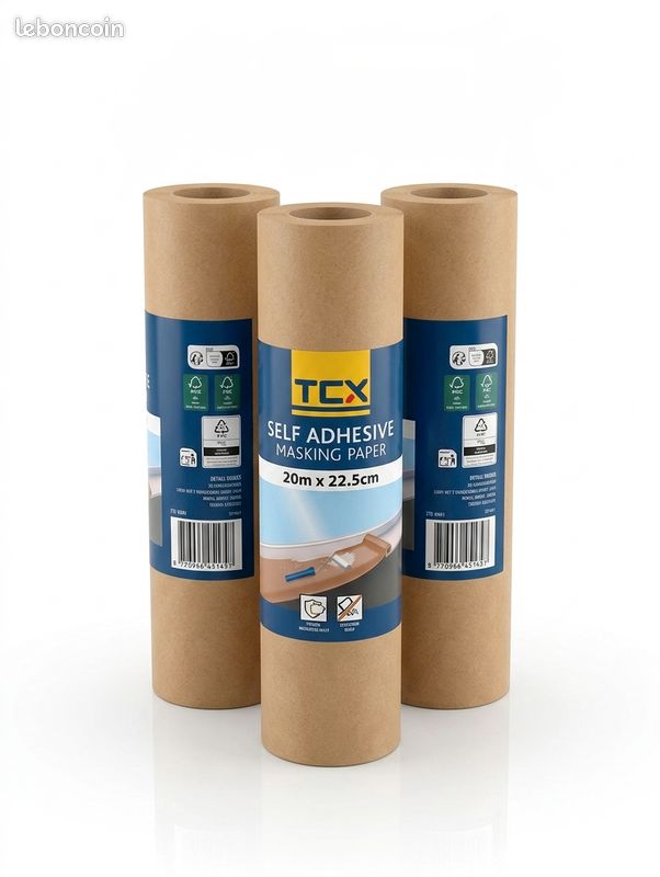 Lot de 3 rouleaux de papier de masquage adhésif - 20 m x 22,5 cm (image 1)