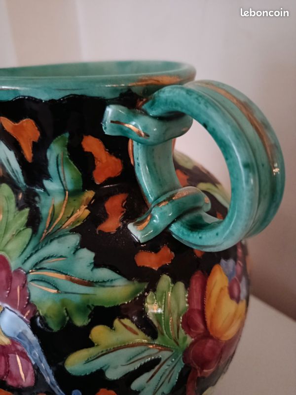 Vase Rococo En Céramique Vert - Hauteur 28 Cm Neuf - Décoration Collection