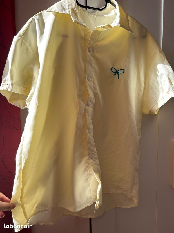 Chemisier Turnover En Coton Fin Jaune - Manches Courtes - Taille 40/M - Occasion Très Bon état