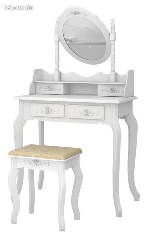 Coiffeuse avec Miroir de Maquillage avec Tabouret Commode 4 tiroirs (image 4)
