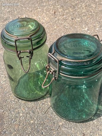 Bocal ancien DURFOR 1 litre Vert Métal/Verre