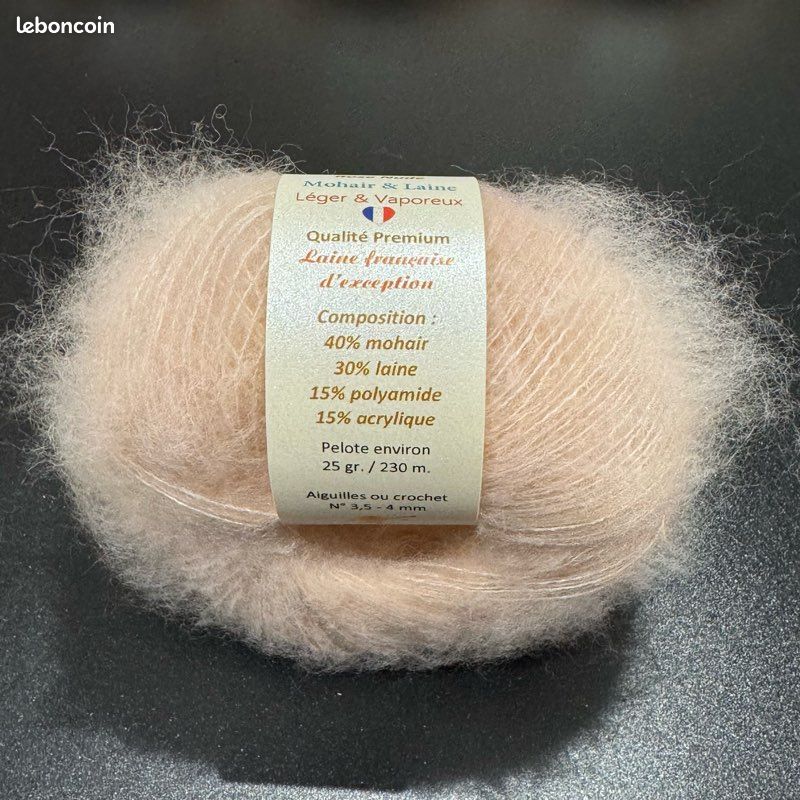 Lot De 10 Pelotes De Laine Mohair Beige - Fabriqué En France, Aiguille 5/6, Pour Tricot/crochet