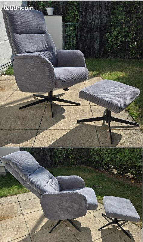 Fauteuil relax pivotant BILLY tissu + repose pied (image 1)