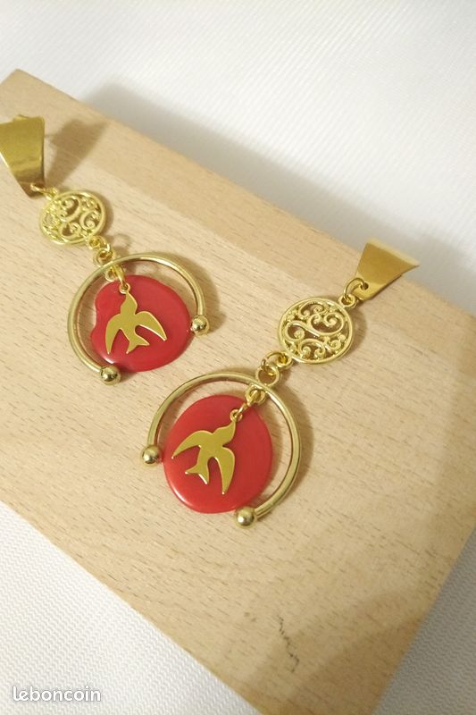 Boucles d'oreille rouge et or (image 7)