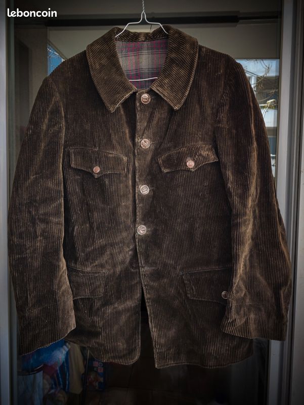 40's] Veste de chasse à la revers en velours en nervure en velours