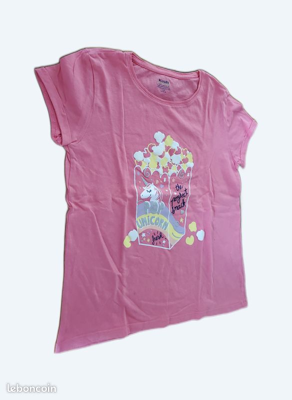 Tee-shirt fille kiabi licorne rose 10 ans (image 1)