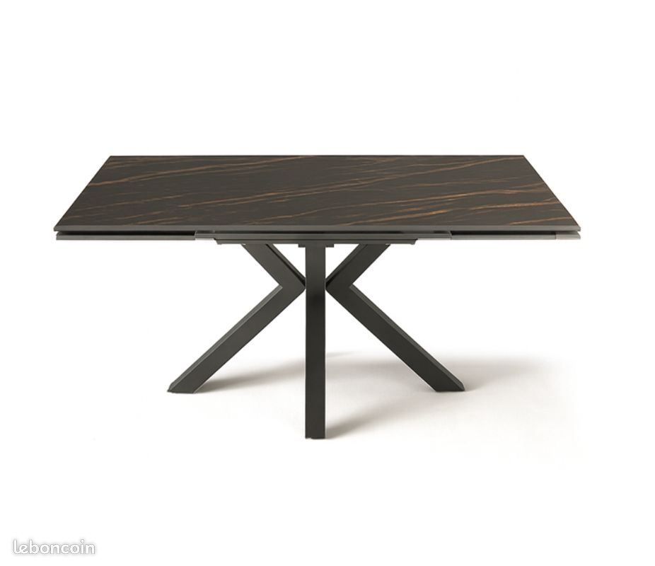 Table de salle a manger rectangulaire céramique extensible céramique marbre noir pieds central avec rallonges intégrées (image 3)
