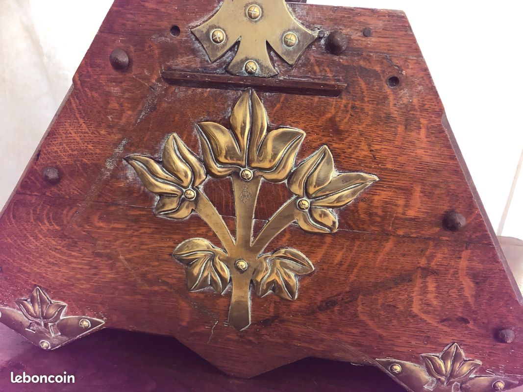 Ancienne charbonnière (sceau / boite à charbon vintage déco) en bois et laiton - fin XIXme / collections (image 5)