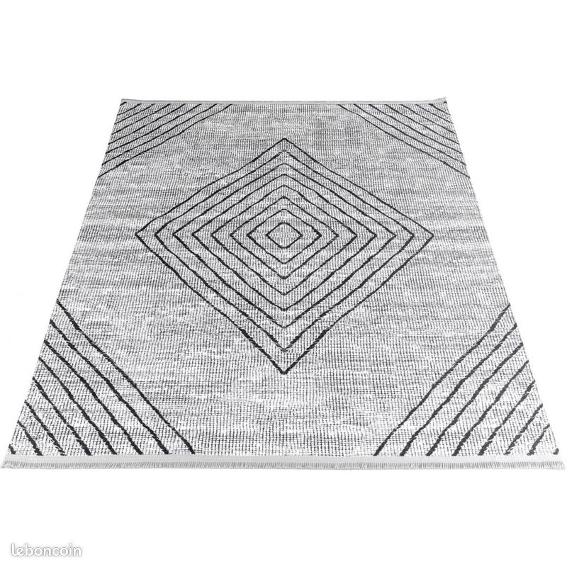 Tapis de salon ethnique à franges lavable en machine Tod Gris 200x290 (image 3)