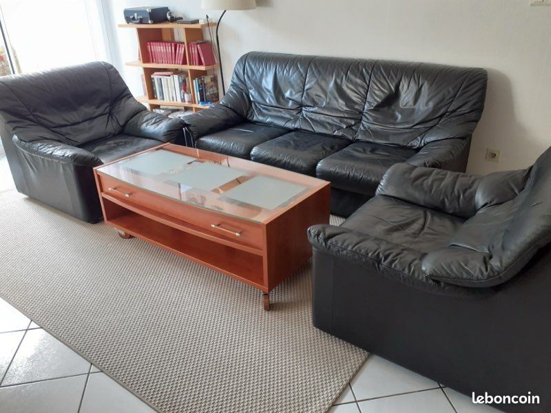 Salon en cuir + table basse (image 1)