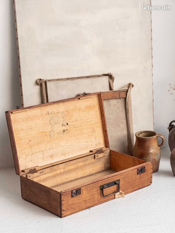Grande valise ancienne en bois Malle de rangement vintage