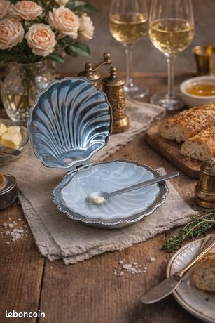 Beurrier Vintage En Inox Et Verre Forme Coquille Saint-Jacques Déco Rétro