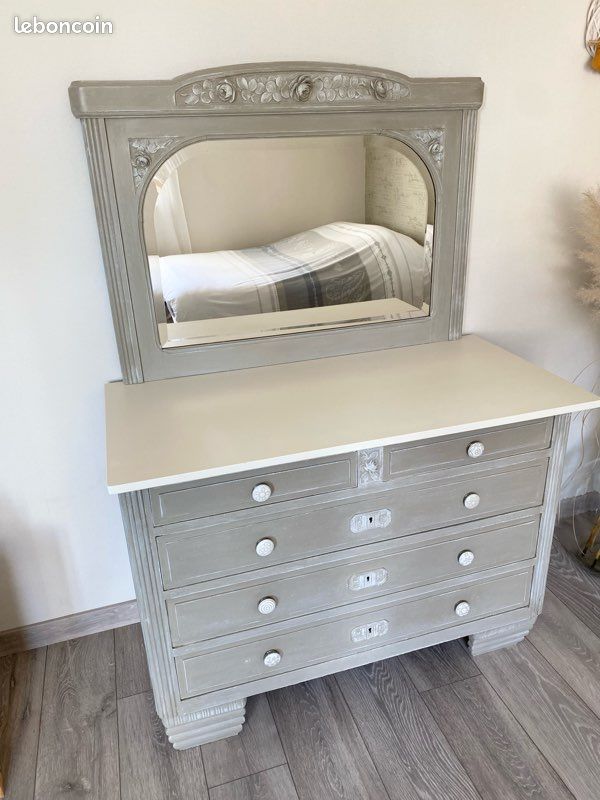 Commode 3 tiroirs Gris foncé brillant ALEX