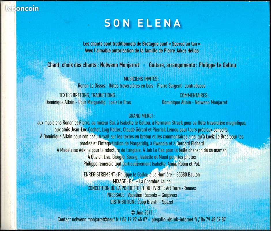 Nolwenn Monjarret - Philippe Le Gallou CD Son Elena / Ballades e Breizh (dédicacé) (image 5)