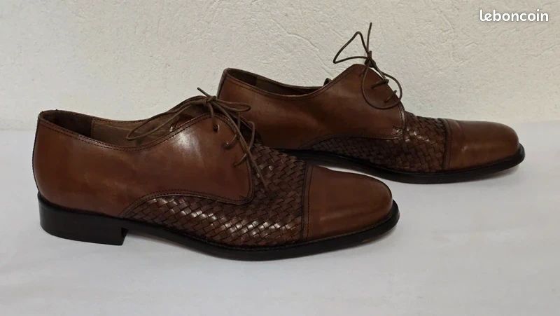 Salamandre France vintage richelieu derbies derby oxford mocassins en cuir tressé marron 43 /44 (image 14)