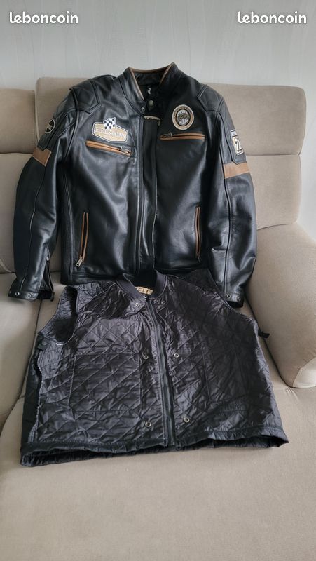 Blouson Helston illinois cuir neuf noir/beige Équipement moto