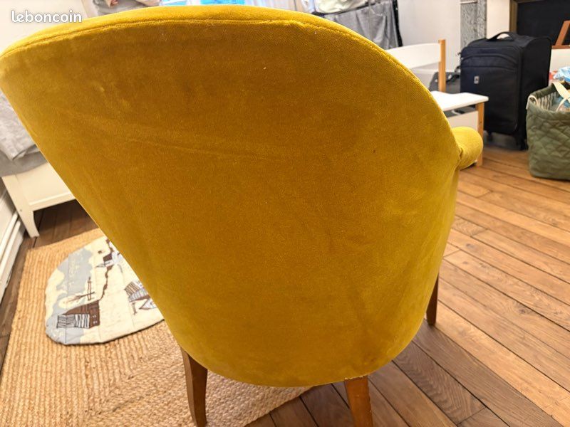 Fauteuil vintage velours jaune moutarde – style années 50/60 (image 6)