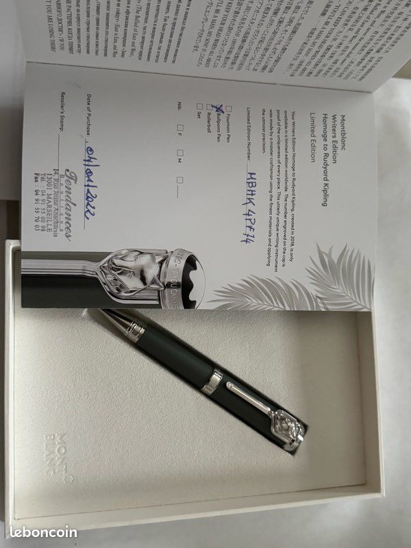Stylo montblanc rudyard kipling édition limitée Collection
