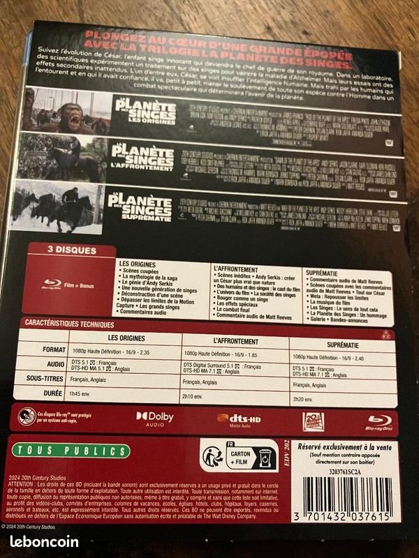 COFFRET Blu Ray "LA PLANETE DES SINGES" - LA TRILOGIE (NEUF) (image 2)