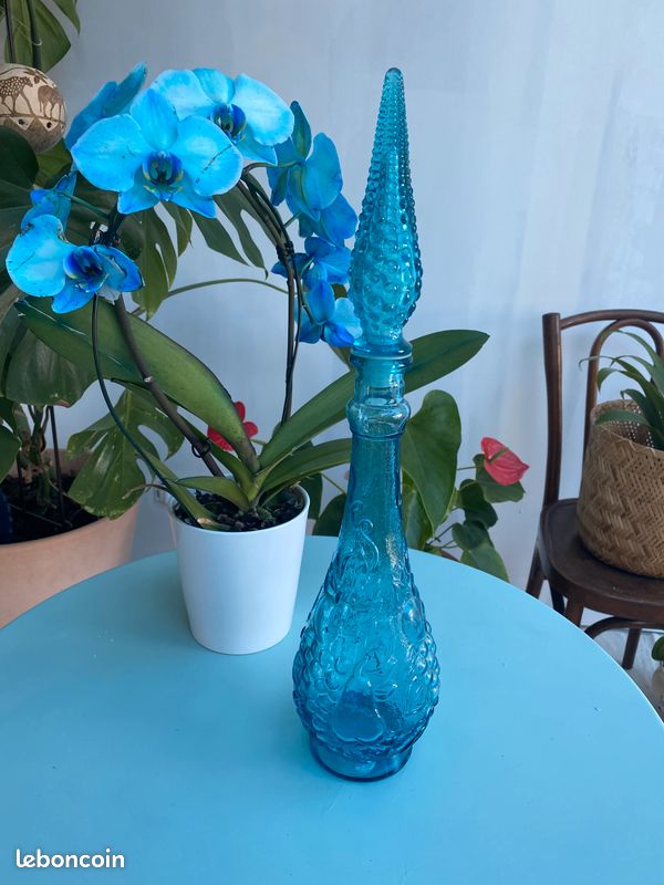 Bouteille carafe italienne vintage bleue 46,5 cm (image 5)
