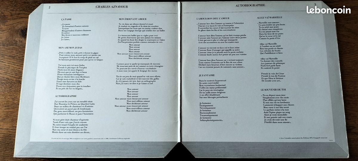 LP Vinyle 33 t Charles Aznavour "Autobiographie" (image 3)