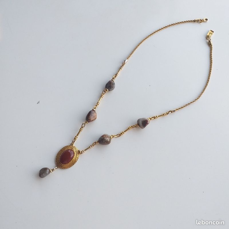 Collier Vintage David Grau - Strass Rhinestones Style Gripoix - Plaqué Or - Occasion