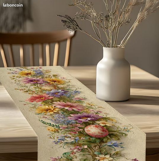 Chemin De Table Pâques Enchanté En Lin - 33x183cm Avec Lapins Et Œufs, Nappe Printanière Pour Table De 4-6 Personnes