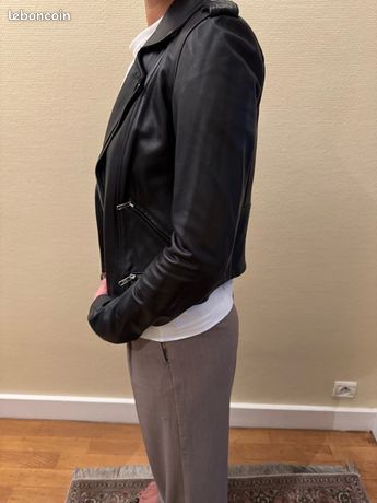 Veste Perfecto Debby En Croûte De Cuir D'agneau Noir Maje Taille 36 - Portée 2 Fois, Excellent état