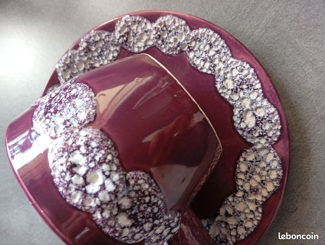 Saucière vintage céramique émaillée violette et blanche (image 3)