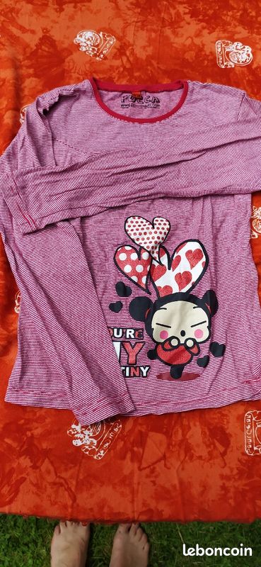 Tee shirt manche longue a rayure rouge et blanc Pucca 10 ans E1 (image 1)