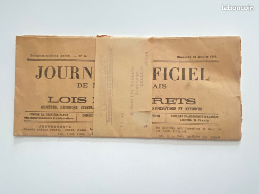 Journal officiel du 16 janvier 1944 Pierre Laval (image 1)