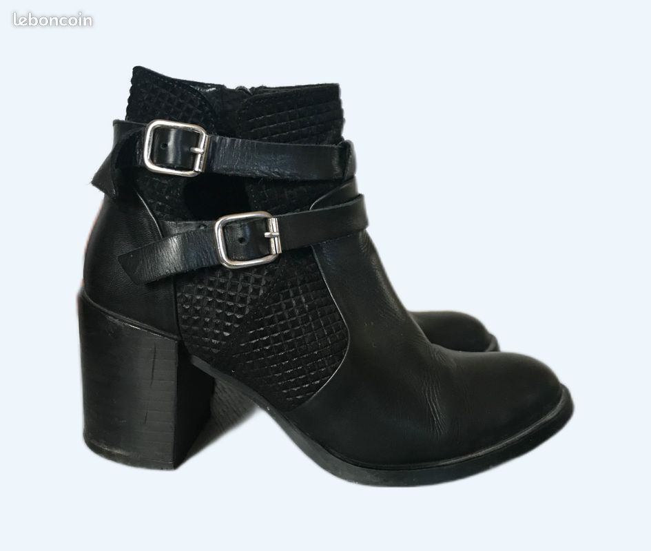 Bottines Minelli Pointues Couleur Bordeaux - Taille 37, Talon Bas, Cuir Pleine Fleur