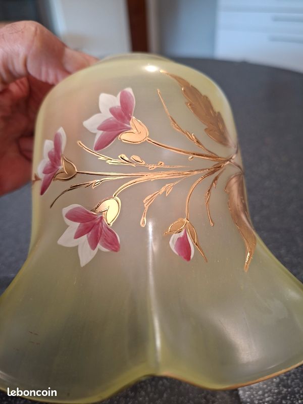 Tulipe lampe à pétrole lampe à huile décor floral dorure art nouveau Belle époque (image 5)