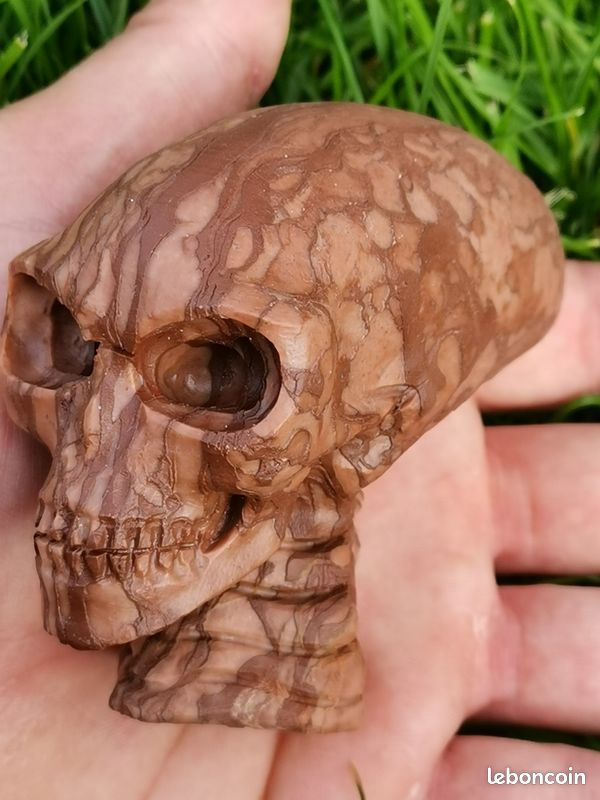 Crâne Tête De Mort En Jaspe Bréchique - Perle De Pierre 14x10mm - Pièce Unique Artisanale