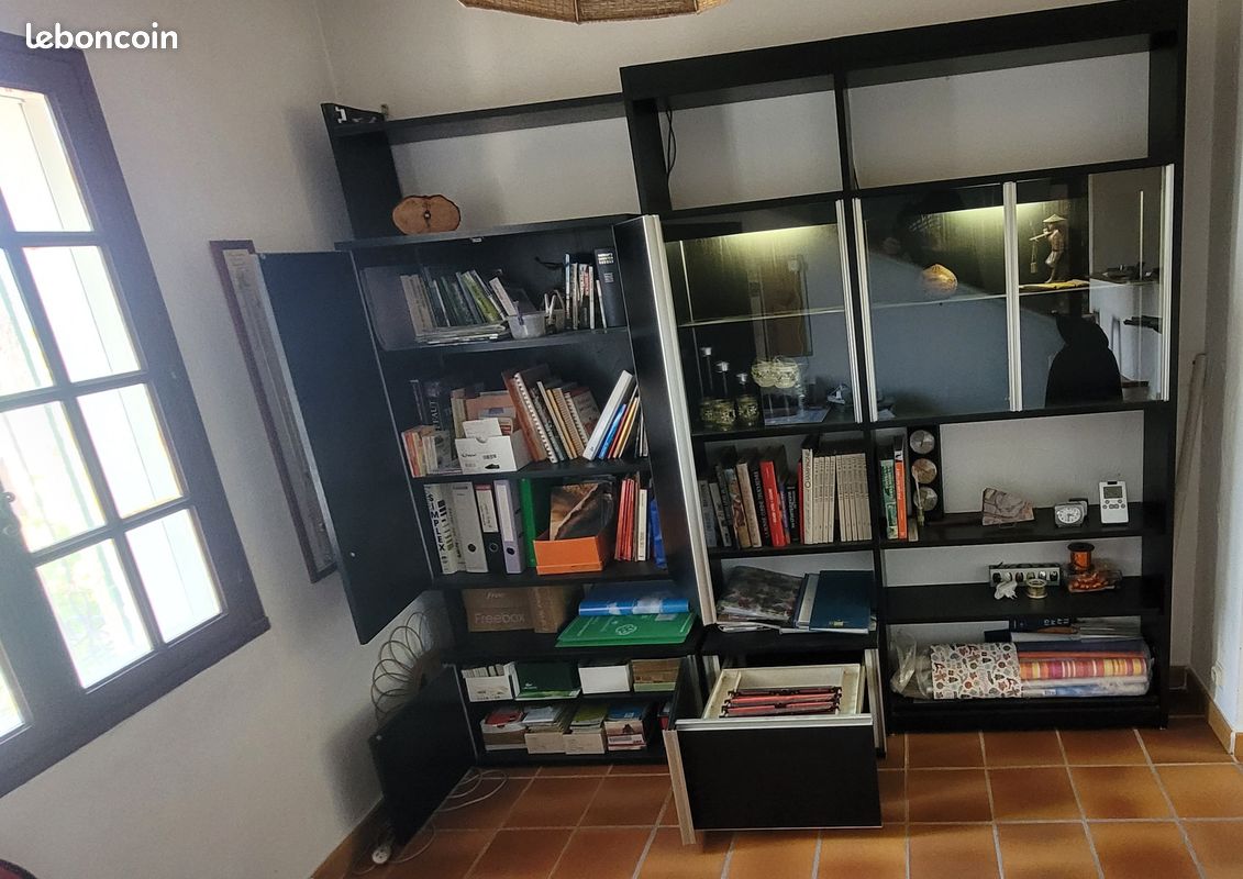 Ensemble en Teck noir Bureau & Bibliothèque - Vitrine (image 2)
