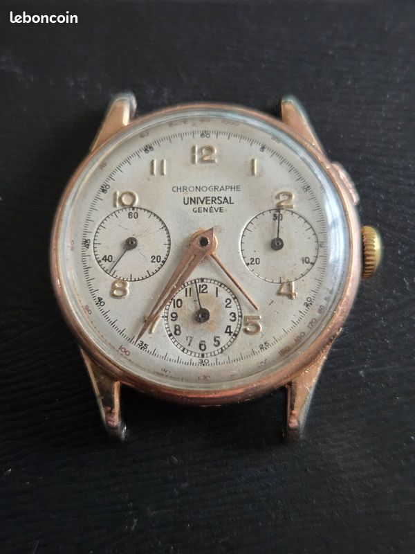 Cadran De Montre Universal Genève Tri Compax - Diamètre ~34.5mm, Occasion Pour Pièce Détachée