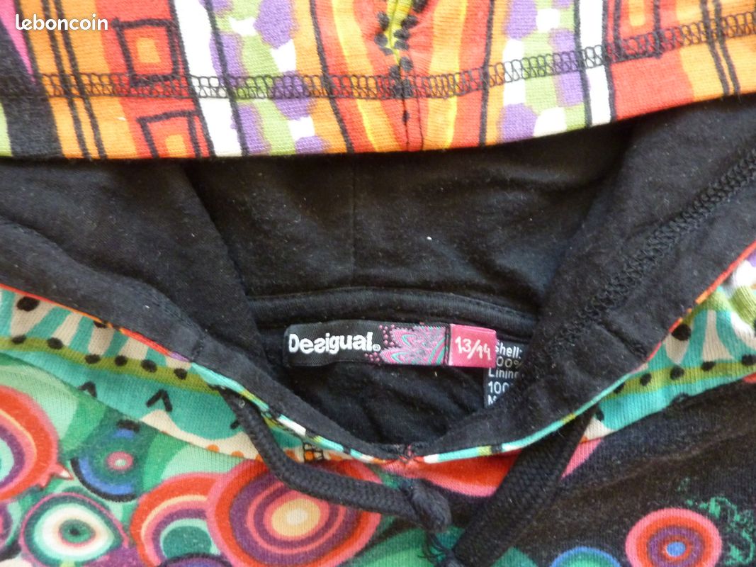 Sweat à Capuche Desigual Pour Garçon 9-10 Ans - 100% Coton, Manches Longues - Multicolore - Occasion Très Bon état