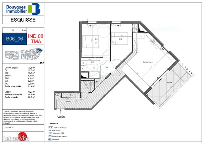 Appartement 3 pièces, résidence Esquisse, 82 m², 6e étage, avec parking au sous-sol