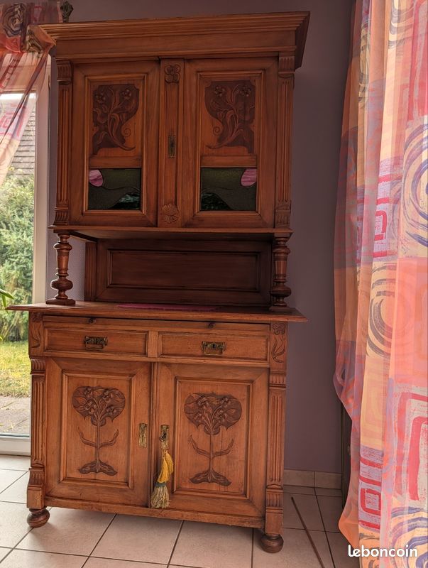 Buffet ancien 2 corps en chêne massif – Art nouveau – début XXᵉ (image 1)