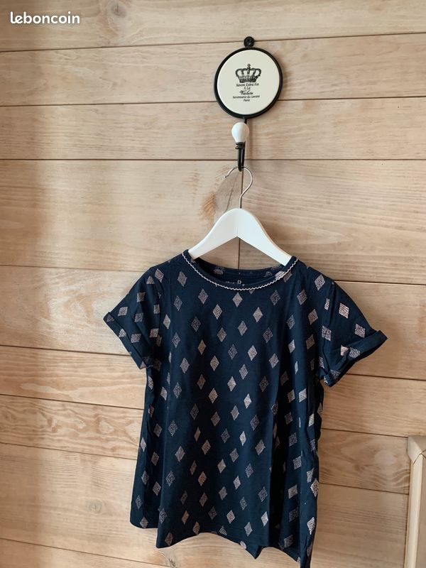 Tee-shirt forme trapèze bleu marine à motifs losanges - Taille 10 ans - abcd'R - TBE (image 2)