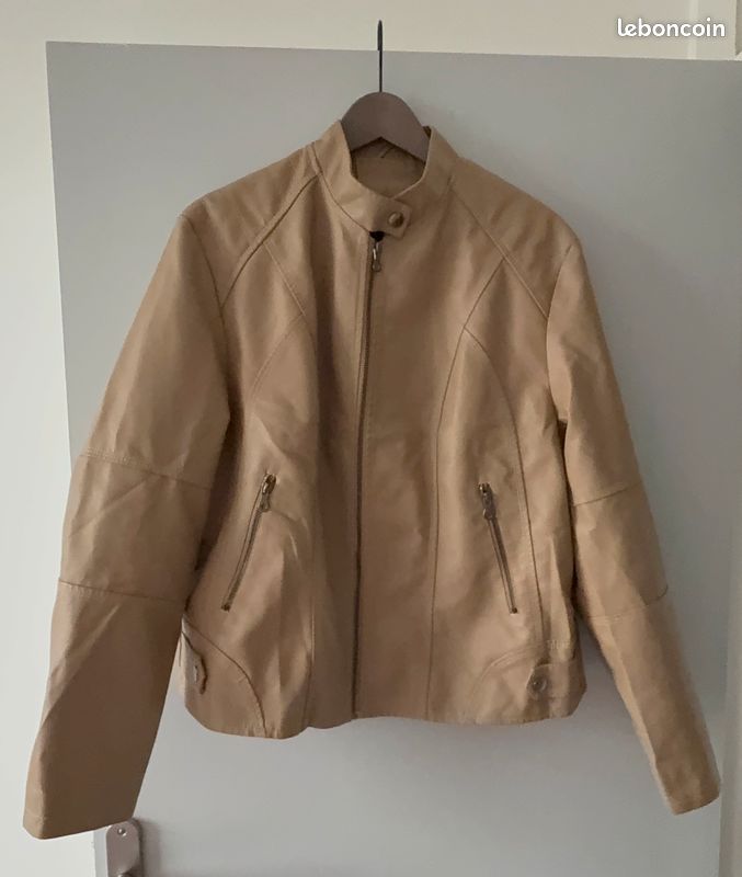 Veste Taille Femme 46 Veste Belle Imitation Cuir Beige Taille