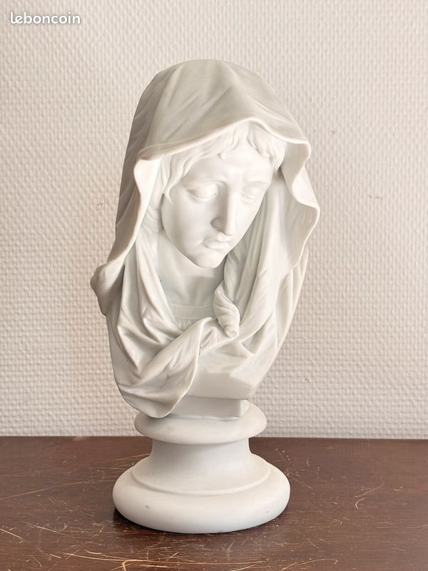 Ancien Sculpture Vierge Marie Voilée Mater Dolorosa Mère Douleurs Renaissance Baroque Biscuit XIXème (image 1)
