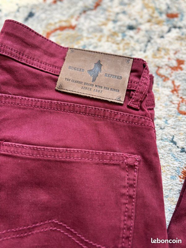 Pantalon chino Bordeaux uni brodé - Marlboro Classics - W31 L34 (image 3)