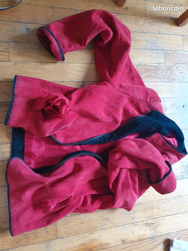 Veste cuir daim rouge et noir T40 -42 L (image 5)