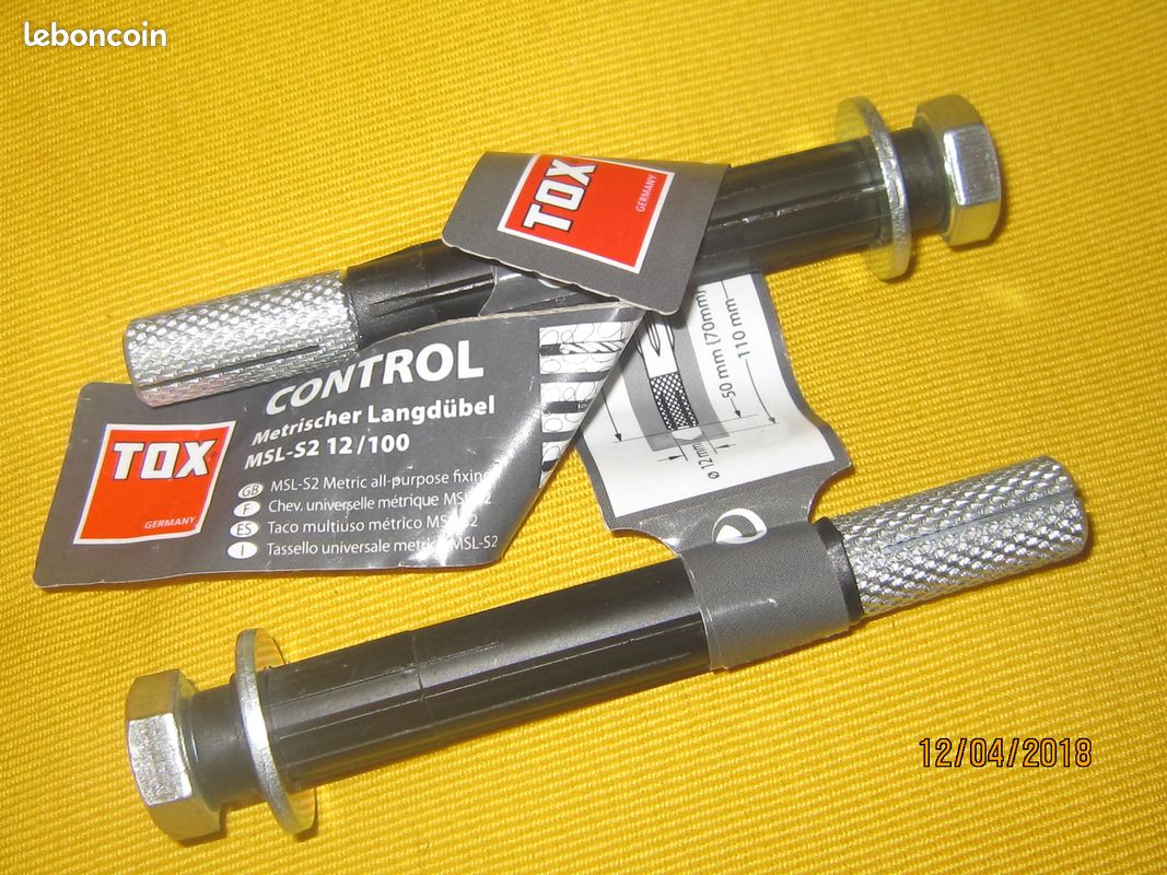 2 XChevilles ancrage TOX-charge lourde-acier galva-monobloc universelle metrique MSL-S2 12X100 NEUF (image 1)